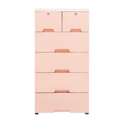 YIYIBYUS 5-Tire Modern Freestanding Plastic Cabinet with 6-Drawers and 4-Wheels, Pink