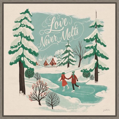 16" x 16" Winter Bliss V Ice Skating by Janelle Penner Framed Canvas Wall Art - Amanti Art: Modern Lithograph, Seasonal Decor