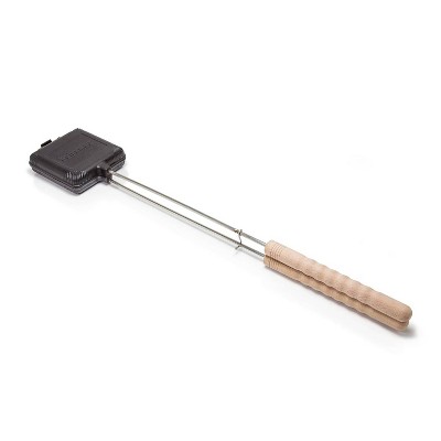 Petromax Sandwich Pie Iron, Hinged Cast Iron for Campfire Cooking, Wooden Handles