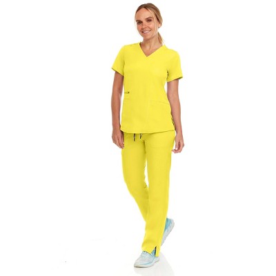 MediChic Women's V-Neck Scrub Set Straight Leg Six Pocket Cargo Scrub Pants with 4-Way Stretch Scrubs Sets