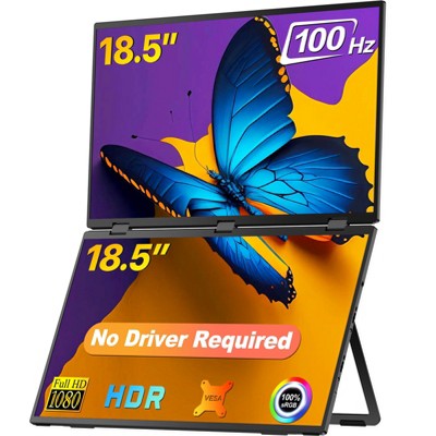UPERFECT 18.5" 100Hz Dual-Screen Portable Monitor, 1080P IPS Display with USB-C & Mini HDMI,180¡ã Adjustable Stand & VESA No Driver Needed