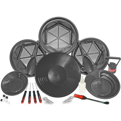 Sluice Fox gold panning kit with 3 classifiers; stacking sifting pans; huntley spoon, gold crevice tools, paydirt scoop, black sand magnet, gold vials