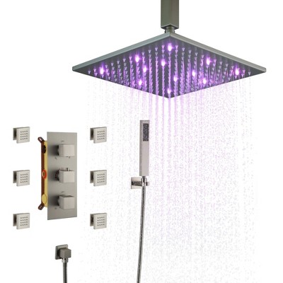 CASAINC 6-Spray 12 Inches LED Thermostatic Dual Shower Head Ceiling Mount Fixed and Handheld Shower Head 2.5 GPM