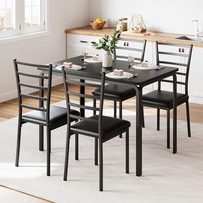 Dining Table for 4, Square kitchen Dinner Table Sets with 4 Upholstered Chairs, Space Saving Wood Modern Dinner Table , Dining Room Furniture