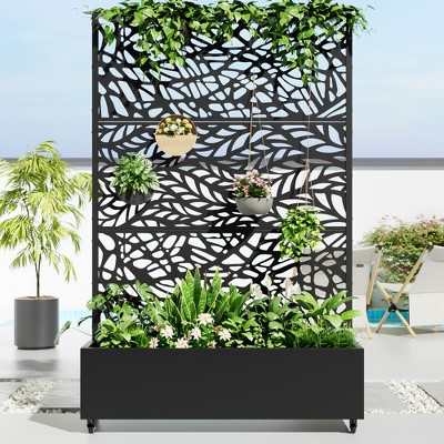 72"H Black Metal Planter Box with Trellis Privacy Screen for Café Patio,Garden & Balconies