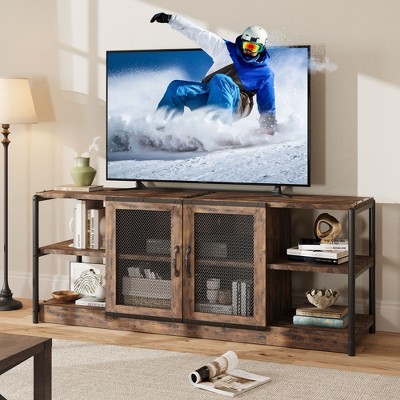 Farmhouse TV Stand for 65/75 Inch TVs, Entertainment Center With Storage Cabinet and Mesh Doors, Industrial Media Console Table for Living Room
