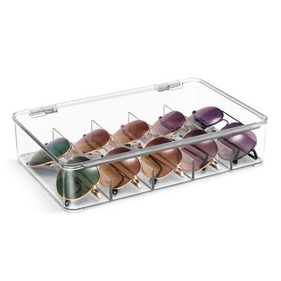 Sorbus Clear Stackable Plastic Sunglass Holder with Hinged Lid for Eyewear Display Includes 5 Sections
