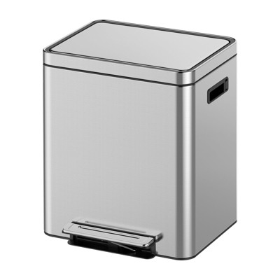 8/9.5/10.6 Gallon Dual Trash Can, Rectangular Waste Basket with Metal Lid & Step Foot Pedal, Double Compartment Classified