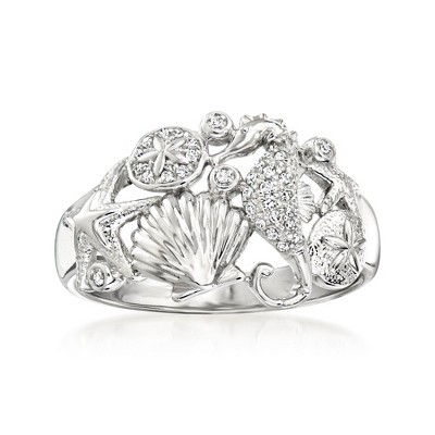 Ross-Simons 0.10 ct. t.w. Diamond Sea Life Ring in Sterling Silver