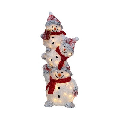 Season's Designs 3.4 ft 3D White Tinsel Snowman Family Christmas Decoration Indoor/Outdoor Use, Ground Freestanding, Requires 9 AA Batteries (Not
