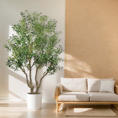 KTMBDW Faux Olive Tree 8ft, Realistic Tall Silk Olive Trees, Fake Olive Tree with Branches and Fruits, Artificial Olive Trees for Home Office Decor