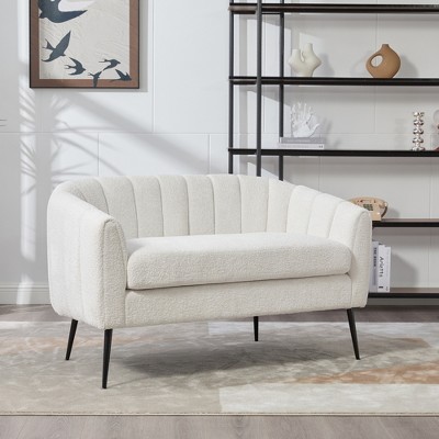 50.2in Wide Upholstered Chenille Mini Loveseat Accent Couch, Modern Glam Small Settee with Metal Legs,Channel Tufted 2-Seater Sofa for Living Rooms