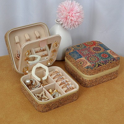 HTUTWOO Jewelry Box - Portable Travel Earrings, Rings and Necklace Storage Box, Fashionable Jewelry Storage Tool, with Mirror for Women