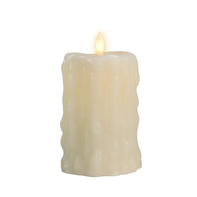LumiPur 3.5"x5" Signature Natural Glow Halloween Flameless LED Wax Drip Pillar Candle White