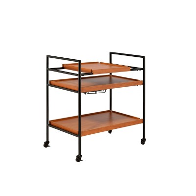 Acme Furniture Oaken Serving Cart Honey Oak/Black: Modern Mobile Beverage & Coffee Station with Casters/Wheels