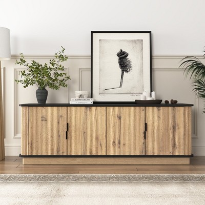 ORRD 4-Door MDF TV Stand with Natural Wood Grain, Modern Nordic TV Cabinet with Storage for Living Room, Entertainment Center Console Table