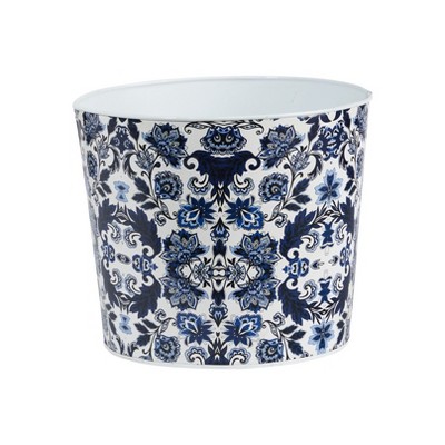Nearly Natural 12-in Oriental Blue and White Classic Round Metal Planter