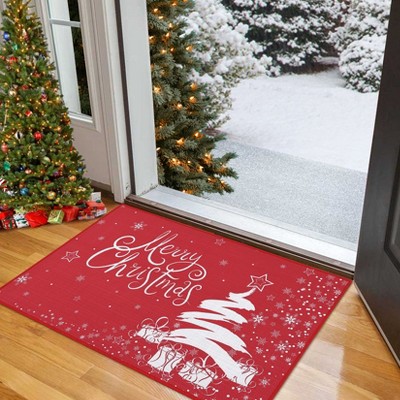 Christmas Doormat Holiday Decorative Christmas Tree Snow and Gift Pattern Welcome Mat