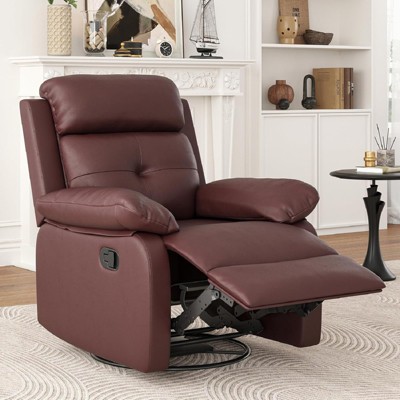 FONTOI Small Rocker Swivel Recliner Chair, Rocker Recliner with Foot Rest and Armrests, Lazy Sofa for Bedroom Living Room, Brown, 32.2"*39.3"*34.2"
