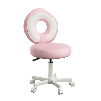 Pinmoco Vanity Chair Adjustable Chair, PU Swivel Ergonomic Desk Chair with 5-Wheels Base