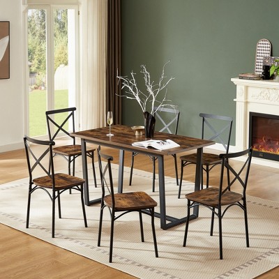 Hooseng Dining Table Set for 6, Modern Kitchen Table and Chairs Set of 6, 7 Piece Dining Table Set with 6 Backrest Chairs Kitchen Table Set