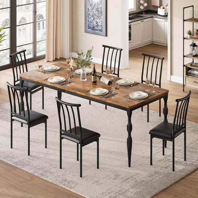 78" Rustic Farmhouse Dining Table for 6 - Long  Wooden Table with Metal Legs for Kitchen, Dining Room, Family Gatherings & Parties