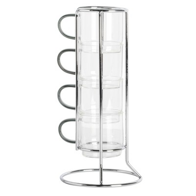 Gibson Soho Lounge 4-Pack 3.8oz Glass Espresso Cup Set w/ Rack
