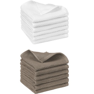Unique Bargains Double-Sided Waffle Weave Cotton Absorbent Kitchen Towels 14" x 14"