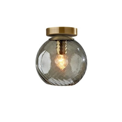 Adesso Camden Flush Mount Antique Brass: 9.5" High, ETL Listed, Glass Shade, Metal Body, 60W E26