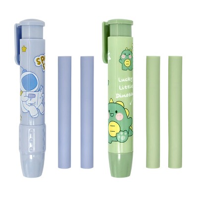 Wrapables Clickable Push Button Erasers, Retractable Erasers with Refills (Set of 2)