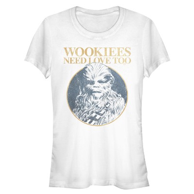 Juniors Womens Star Wars Valentine's Day Wookiees Need Love Too T-Shirt