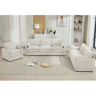 3-piece Chenille Upholstered Sofa Set with Deep Seats, Double Cushions and Ergonomic Lumbar Pillows