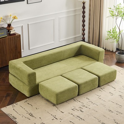 TiramisuBest Convertible Sectional Sofa with 3 Storage Ottomans,High-Resilience Foam Sleeper, Space-Saving Chenille Floor Sofa