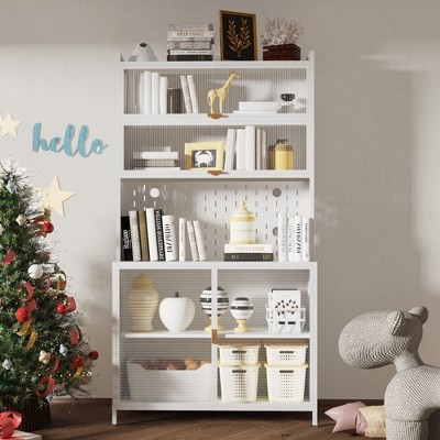 Okak Tall Cabinet with Anti-Tip Design, Pantry Cabinet with 6 Level Flip Doors and Pegboard, Cabinet for Kitchen, Dining Room, Living Room