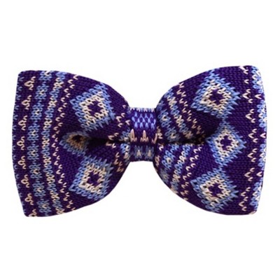 TheDapperTie Men's Purple And Steel Blue With Des 2.75 W And 4.75 L Inch Knit Pre-Tied Bow Tie