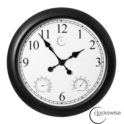 Clockswise Large Outdoor Wall Clock Thermometer Combo, Waterproof Hygrometer Silent Battery Operated Clocks Timepiece Garden Weather Master Station