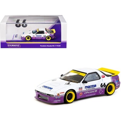 Mazda RX-7 FC3S Pandem RHD #66 White and Purple with Graphics "Hobby64" Series 1/64 Diecast Model Car by Tarmac Works