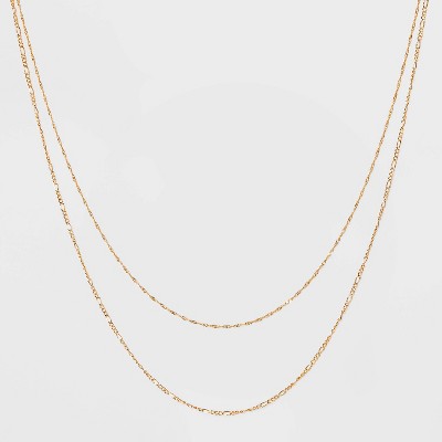 14K Gold Plated Twist and Figaro Chain Faux Duo Necklace - A New Day™ Gold: Nickel-Free, Lobster Claw Clasp, 16-19" Length