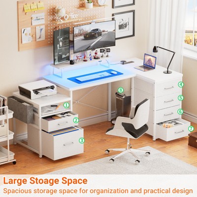 Aheaplus 70.8" L-Shaped Computer Desk with RGB LED Light, Home Office Desk with Drawers, Computer Stand