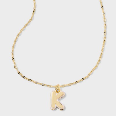 14K Gold Dipped Enamel Initial Pendant Necklace - A New Day™ Gold/White