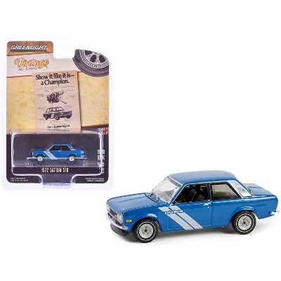 1972 Datsun 510 Blue Metallic with White "Vintage Ad Cars" Series 11 1/64 Diecast Model Car by Greenlight