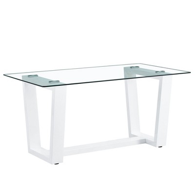 NicBex 63 Inch Rectangle Dining Table with Tempered Glass Tabletop and MDF Trapezoid Bracket for 6 to 8,Living Meeting Room