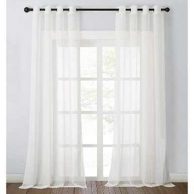 Home Mart Goods Beige Sheer Window Grommet Curtain Set 84" Inches Long ( 2 Panels)
