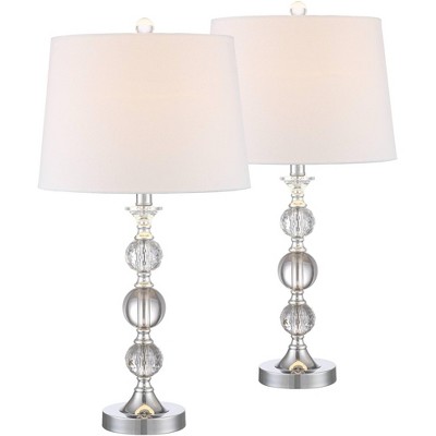 360 Lighting Solange 25" High Modern Table Lamps Set of 2 WiFi Smart Socket Silver Finish Metal Crystal Living Room Bedroom Bedside White Shade