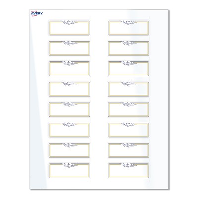Avery Labels, 1" x 2-5/8", Glossy White, Gold & Navy Border w/ Florals, 160ct