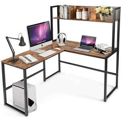 Costway Industrial L-Shaped Desk w/Hutch Bookshelf 55'' Corner Computer Desk Gaming Table