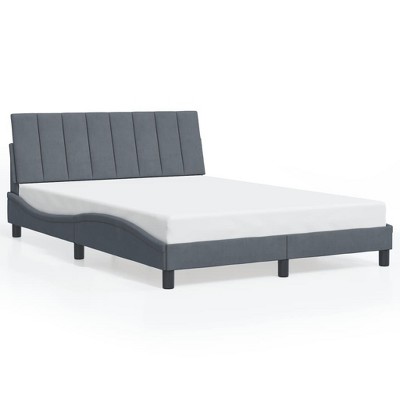 vidaXL Bed Frame with Headboard - Full Velvet Dark Gray Double Bed Base with Foam Cushion and Plywood Slats - Modern Waved Design