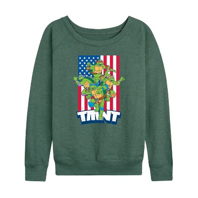 Women's - Teenage Mutant Ninja Turtles - USA Turtles Lightweight French Terry Wide Neck Long Sleeve Graphic Shirt