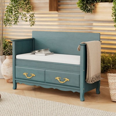 PAGED Storage Bench Modern Wooden Shoe Bench with Storage Space, Metal Handles and Removable Cushion for Mudroom, Bedroom, Entryway