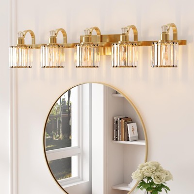 Crystal Gold Bathroom Vanity Light 3/4/5/6 Light Modern Bathroom Vanity Light Fixtures Over Mirror Modern Crystal Vanity Lighting